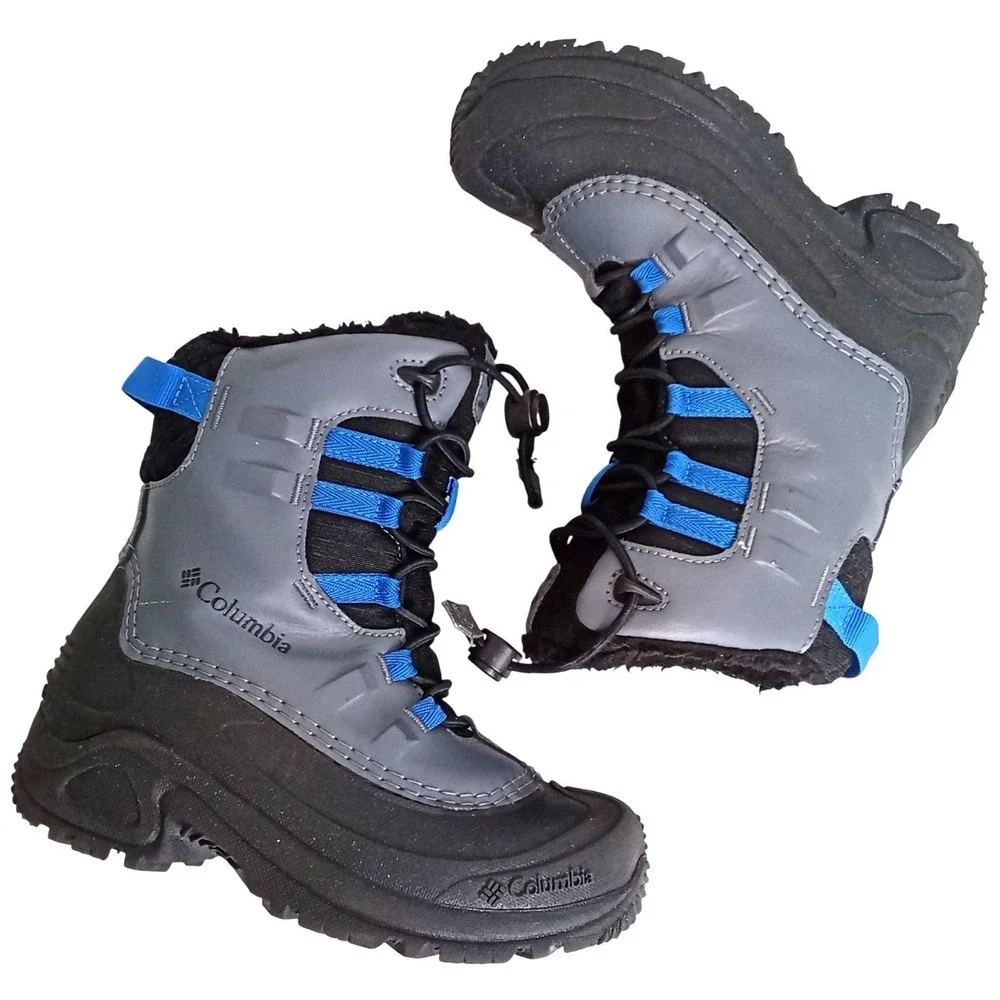 Columbia Kids Waterproof Snow Boots Grey Black Blue Omni-Heat Size 1‎